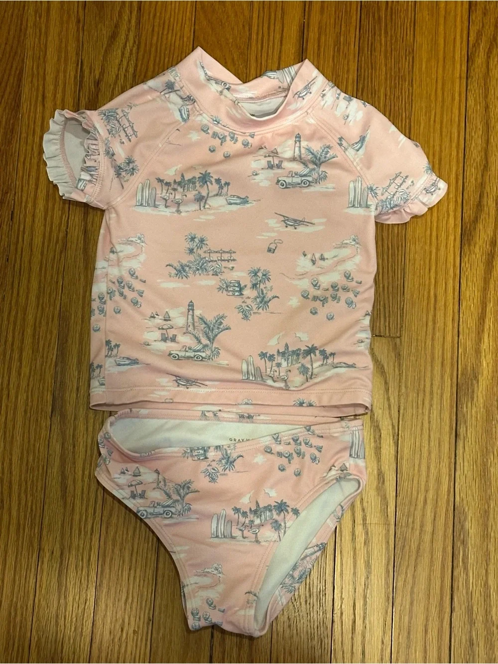 Grey Malin x Janie and Jack Pink Two-Piece Toile Rash Guard Swim Set